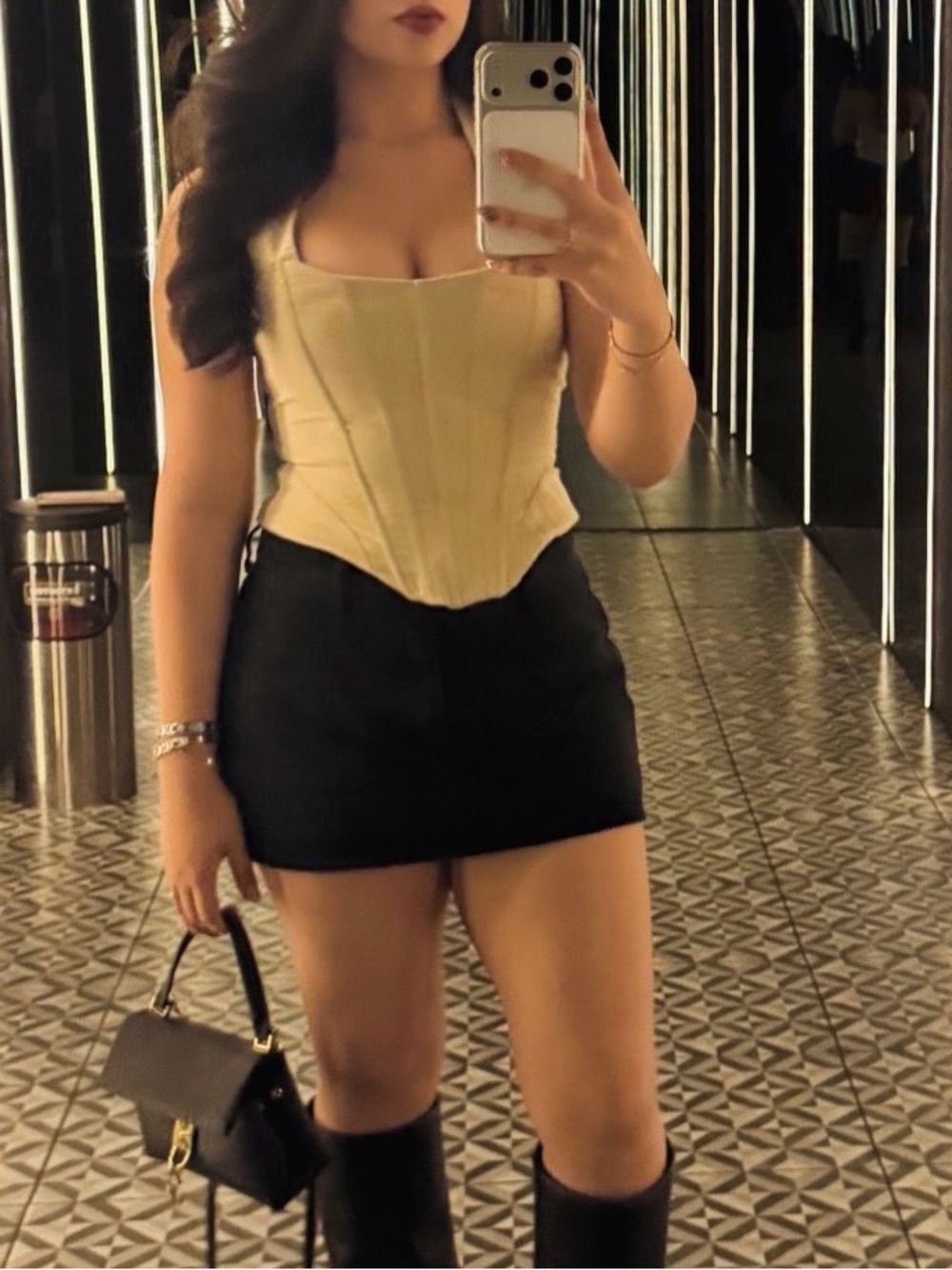Zara Beige Lace-Up Corset Top